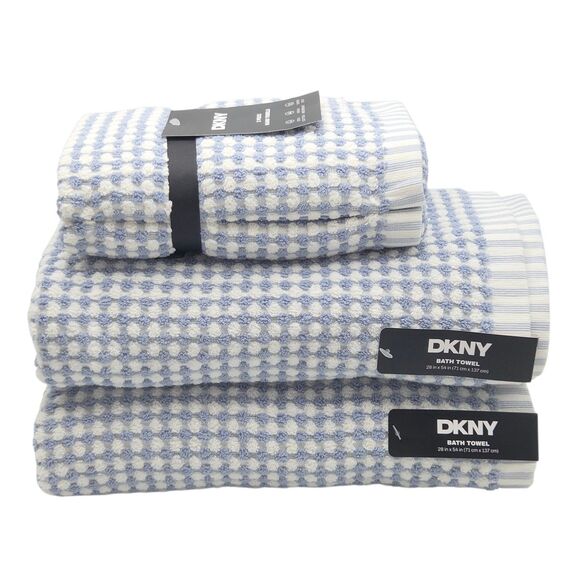DKNY 8pc Cotton Towel Set 2 Bath 4 Wash 2 Hand  Blue And White Monet Tile - Picture 5 of 14